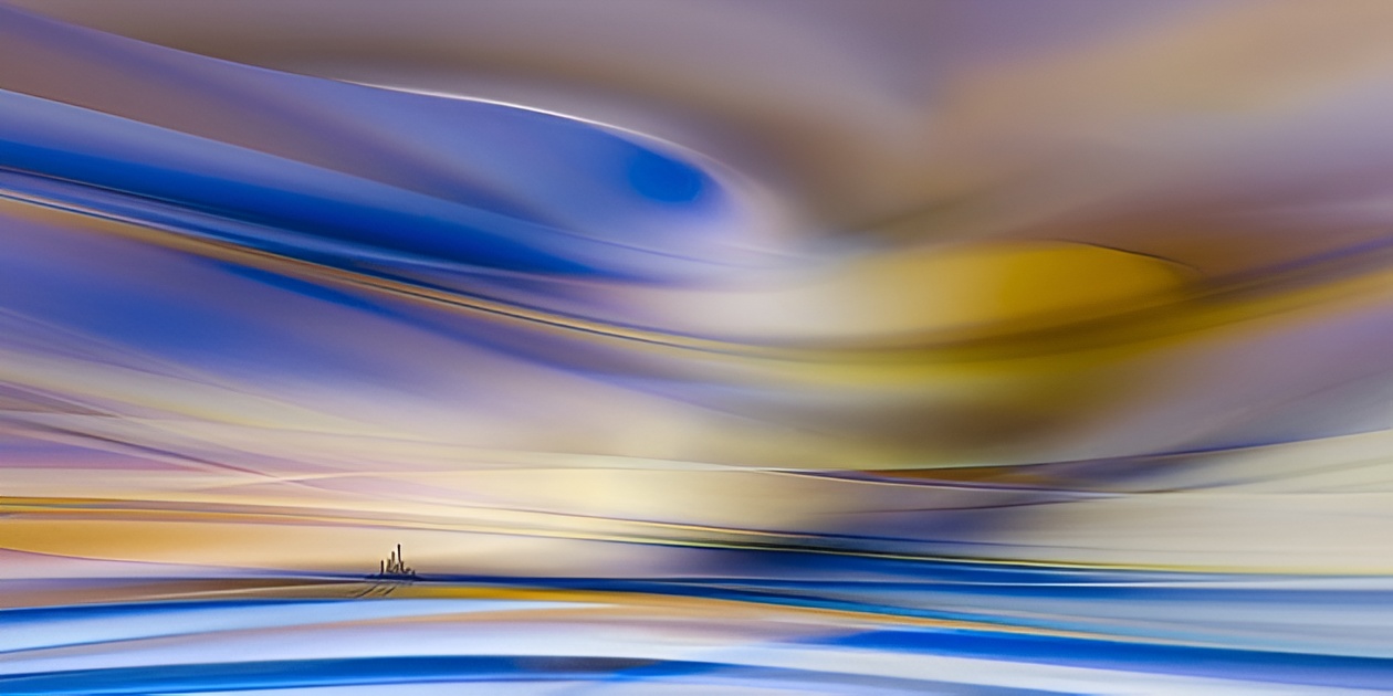 Colorful abstract landscape with tiny silhouettes